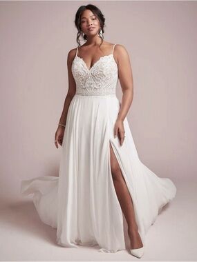 Maggie Sottero Ivory Lace Bodice Spaghetti Strap Wedding Dress